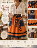 Hostess Apron — handmade orange harvest apron with navy pumpkin tie waist and deep pockets