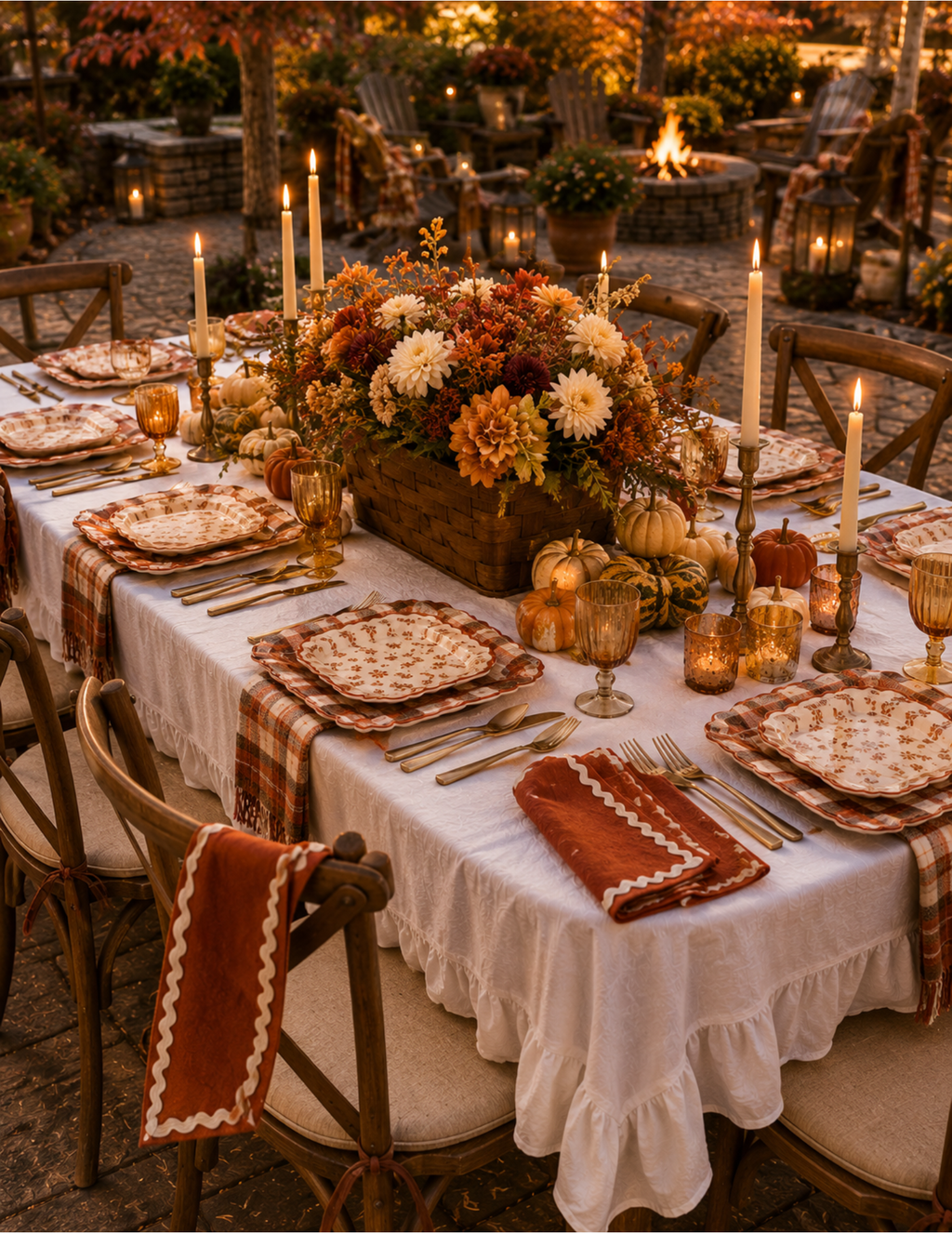 Gathering around the fire with harvest tableware