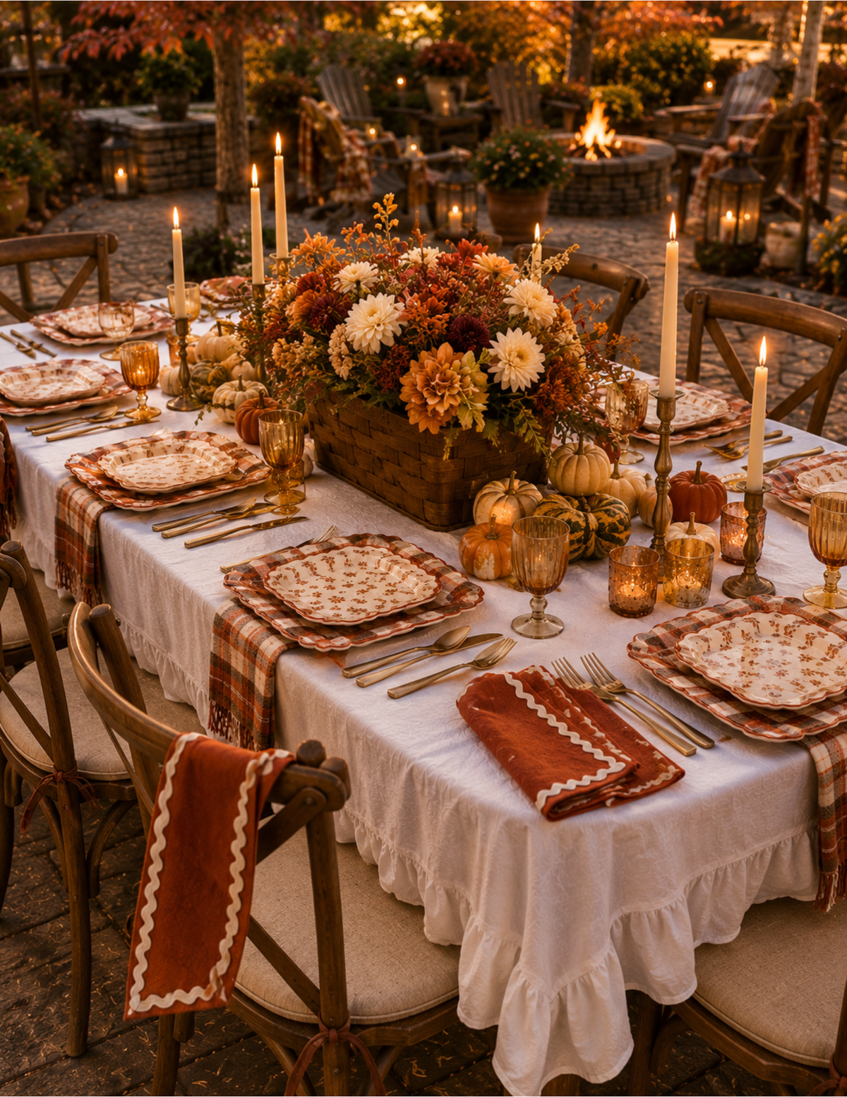 Gathering around the fire with harvest tableware